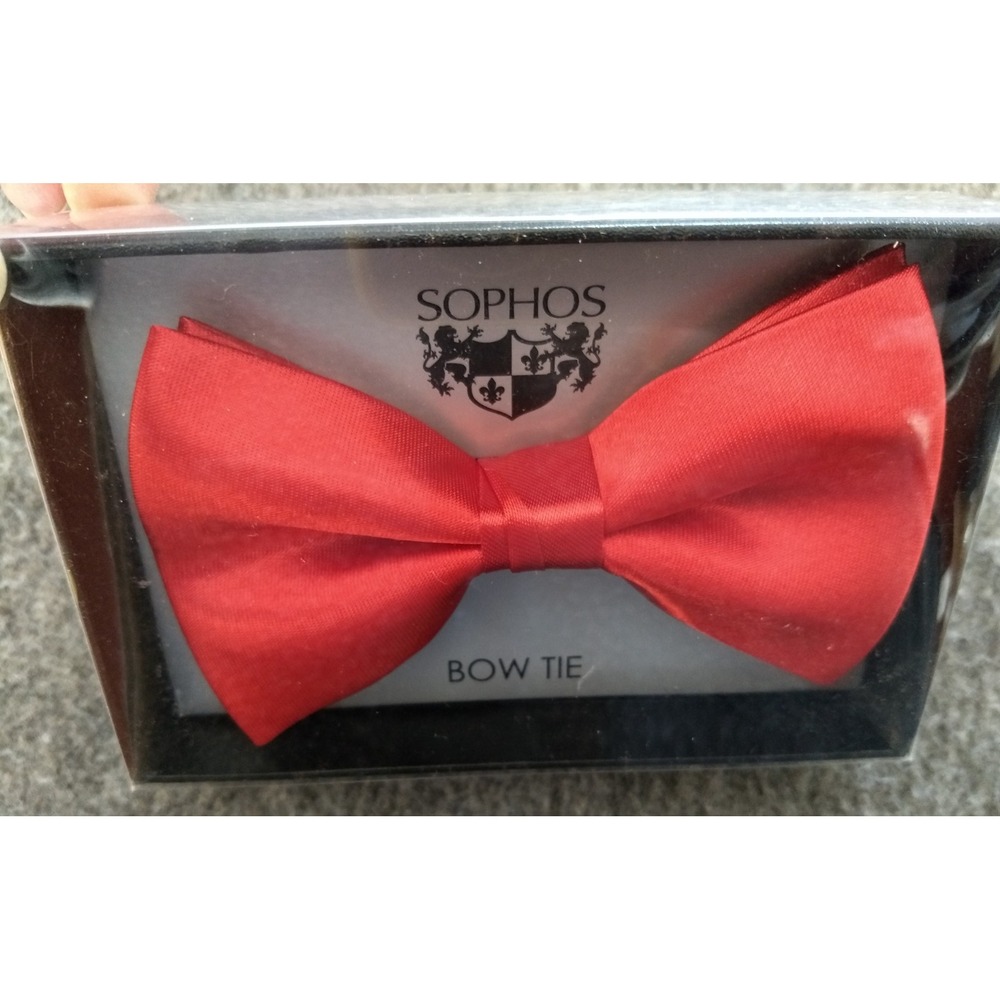 Sophos Bow Tie Solid Red Satin Adjustable Pre-Tied Formal Wear Christams NIP NEW
